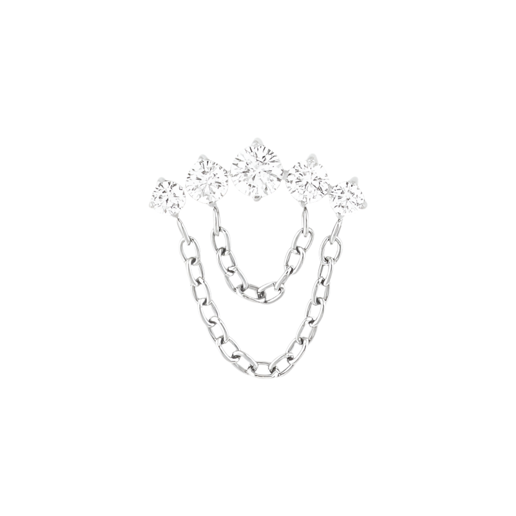 Titanium 5 Gem Cluster w/ Chains Threadless End