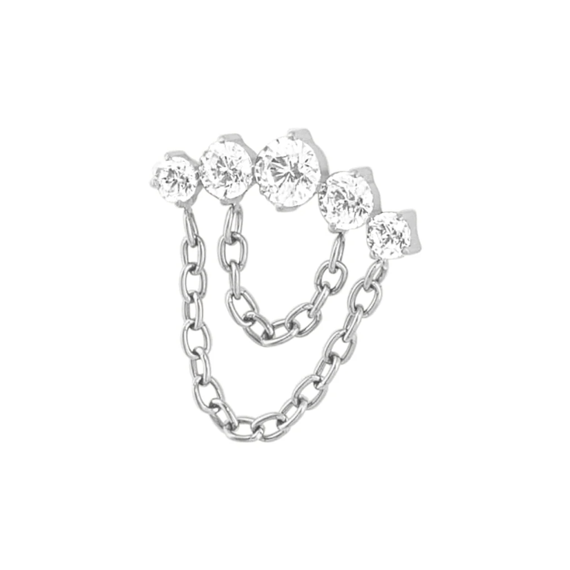 Titanium 5 Gem Cluster w/ Chains Threadless End